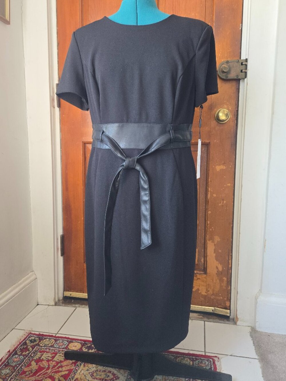 CK Faux-Leather Tie-Waist Sheath Dress - Picture 2 of 3